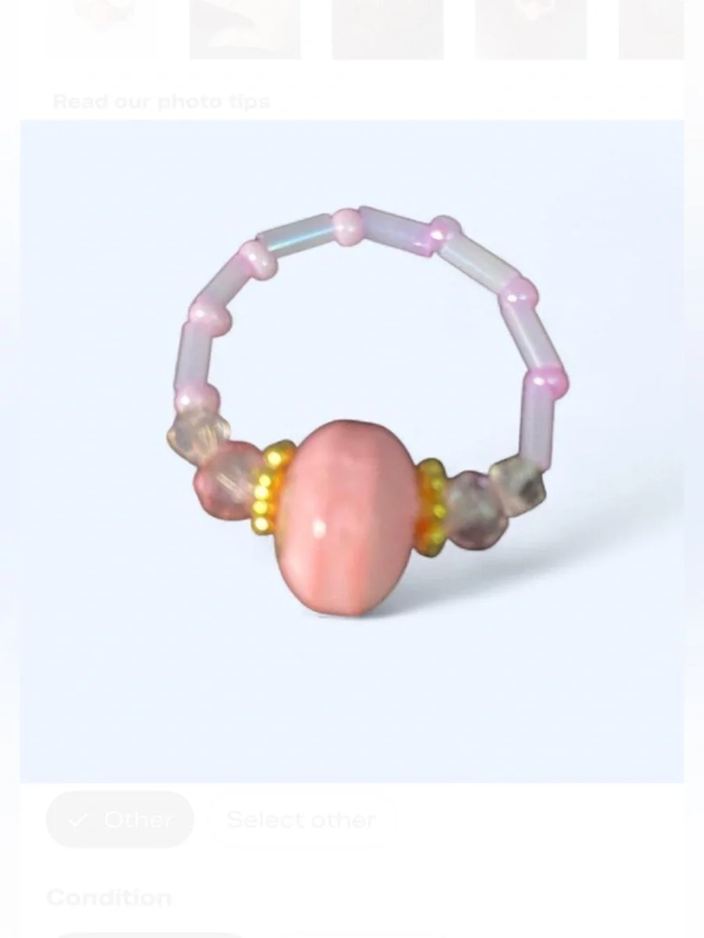 Pink Beaded Floral Accent Ring - Elegant Women's Jewelry